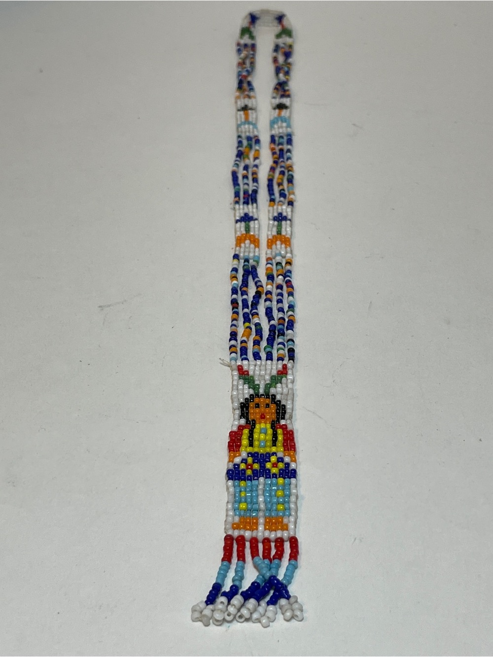 Native American Style Handmade Seed Bead Necklace Native Figure Multicolor, 32”